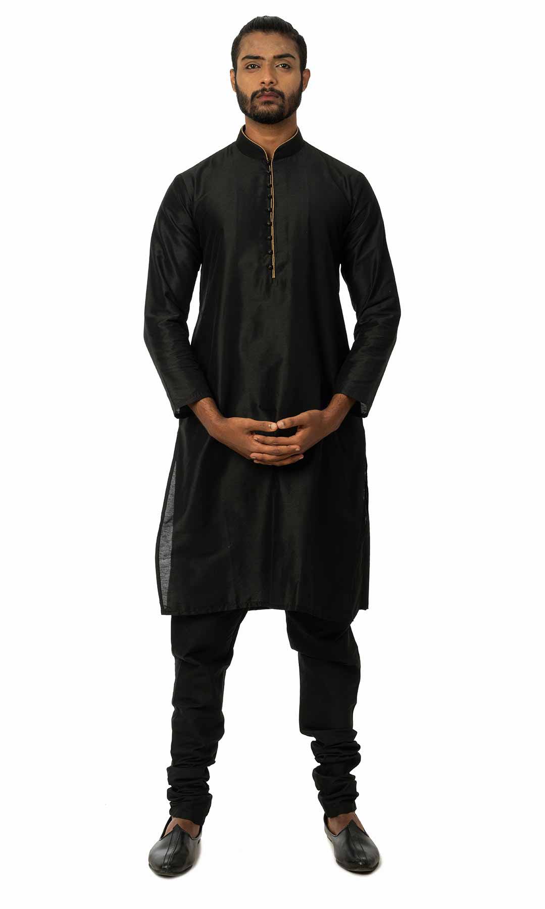 Black Raw  Silk Kurta Set - Viraaya By Ushnakmals