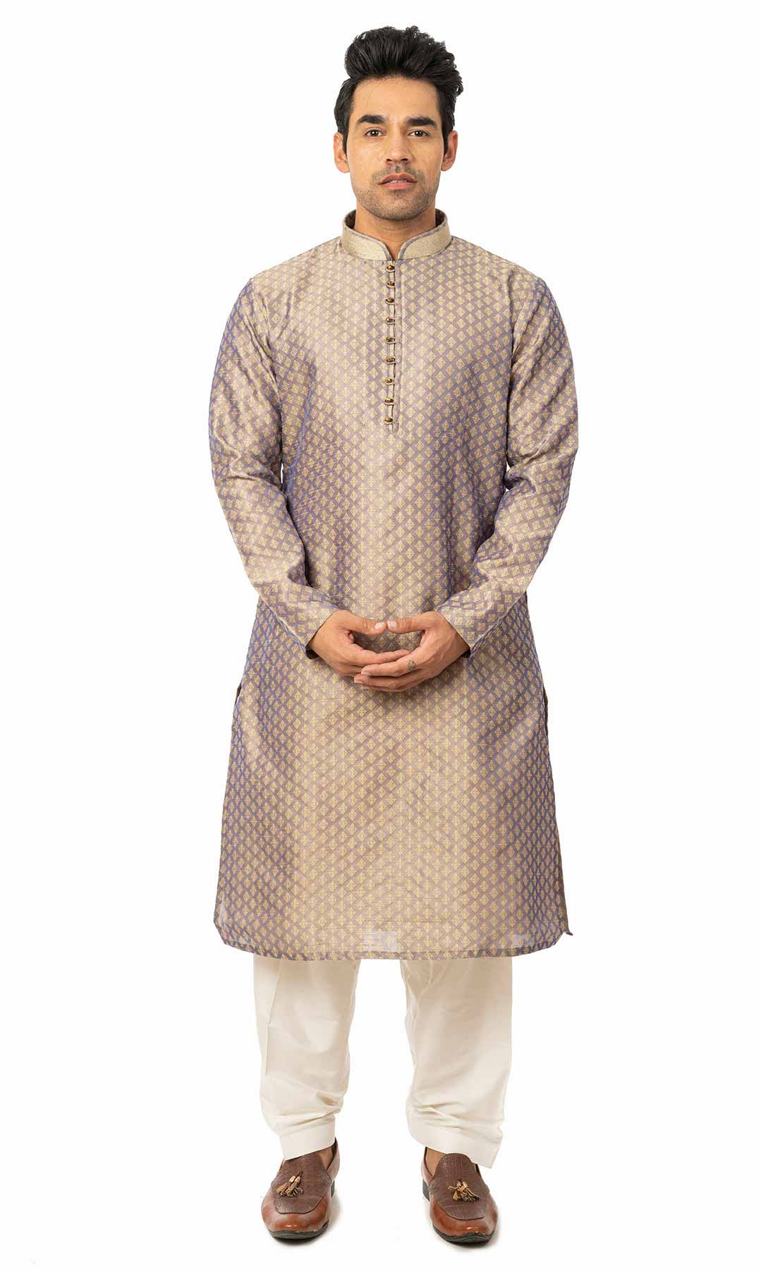 Grey Banarasi Jacquard Kurta Set - Viraaya By Ushnakmals