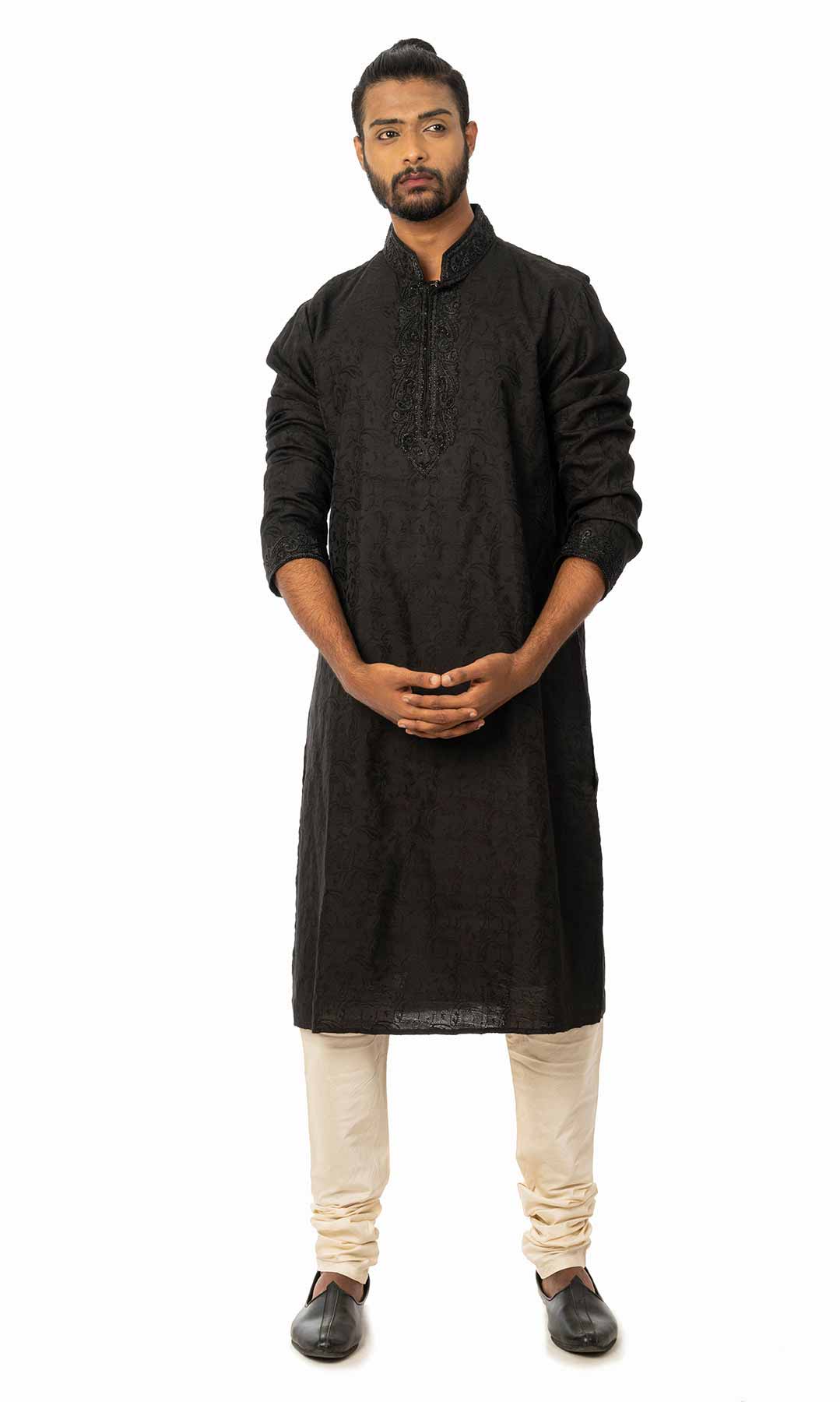 Black Hand Embroidered Kurta Set  – Viraaya By Ushnakmals