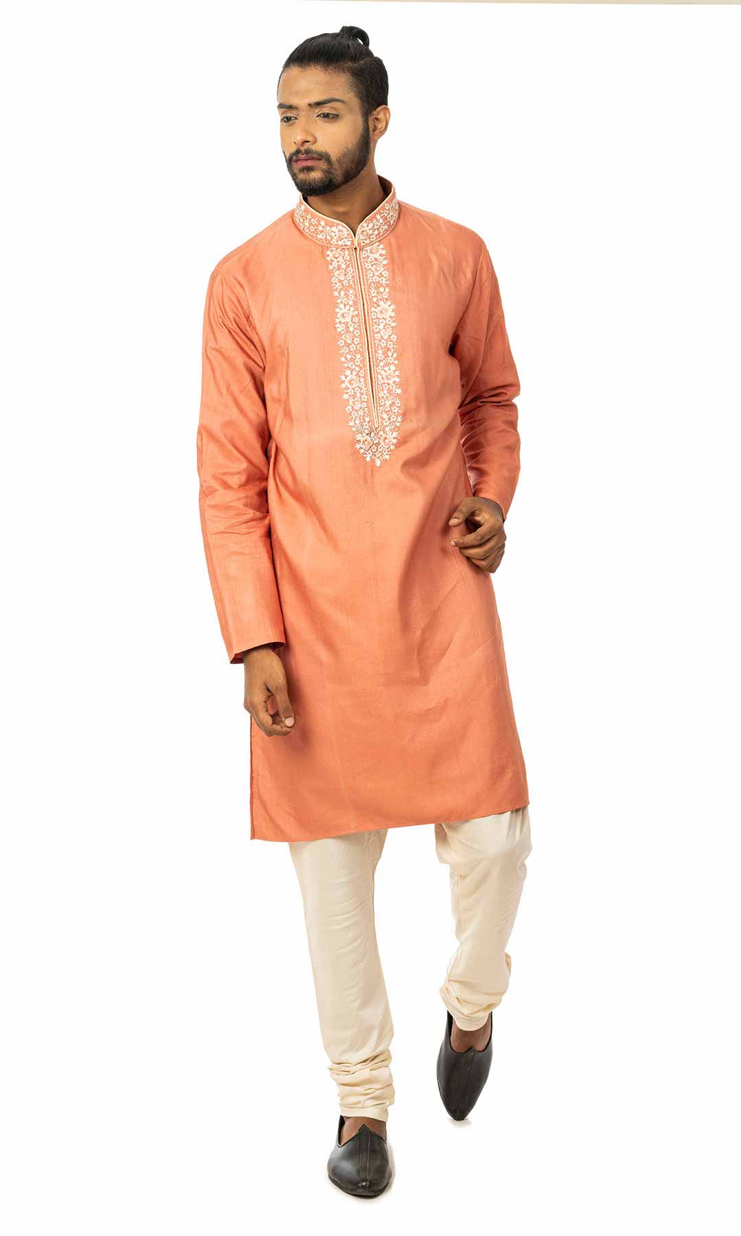 Coral Cotton Silk Kurta Set With Resham Work - Viraaya By Ushnakmals