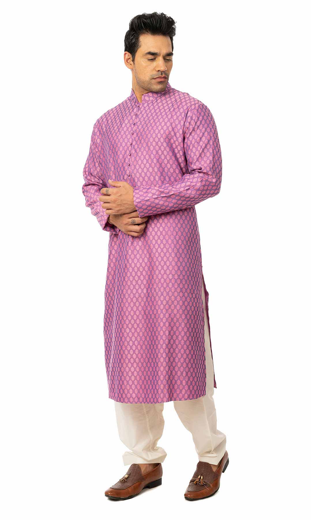 Purple Banarasi Jacquard Kurta Set - Viraaya By Ushnakmals