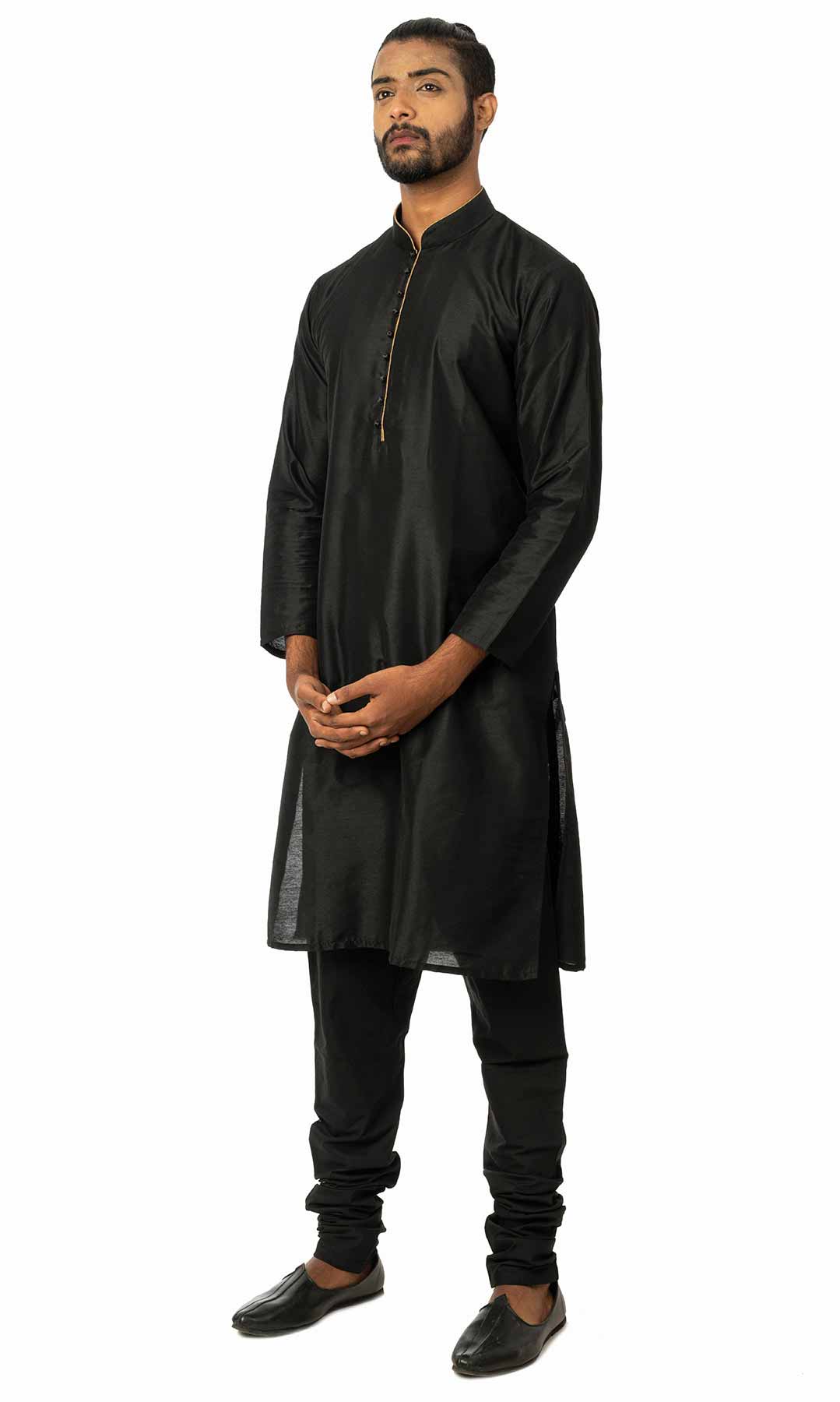 Black Raw  Silk Kurta Set - Viraaya By Ushnakmals