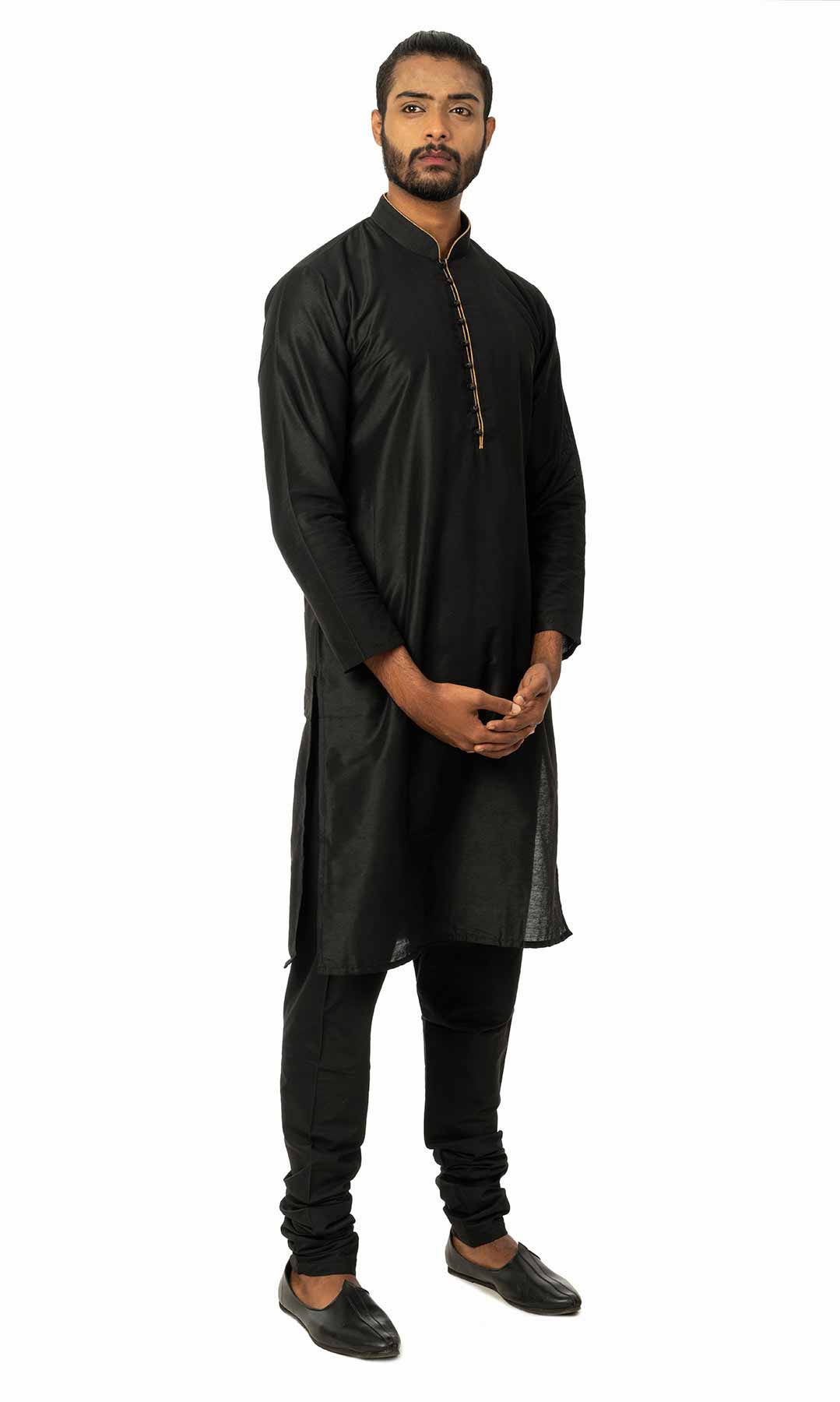 Black Raw  Silk Kurta Set - Viraaya By Ushnakmals