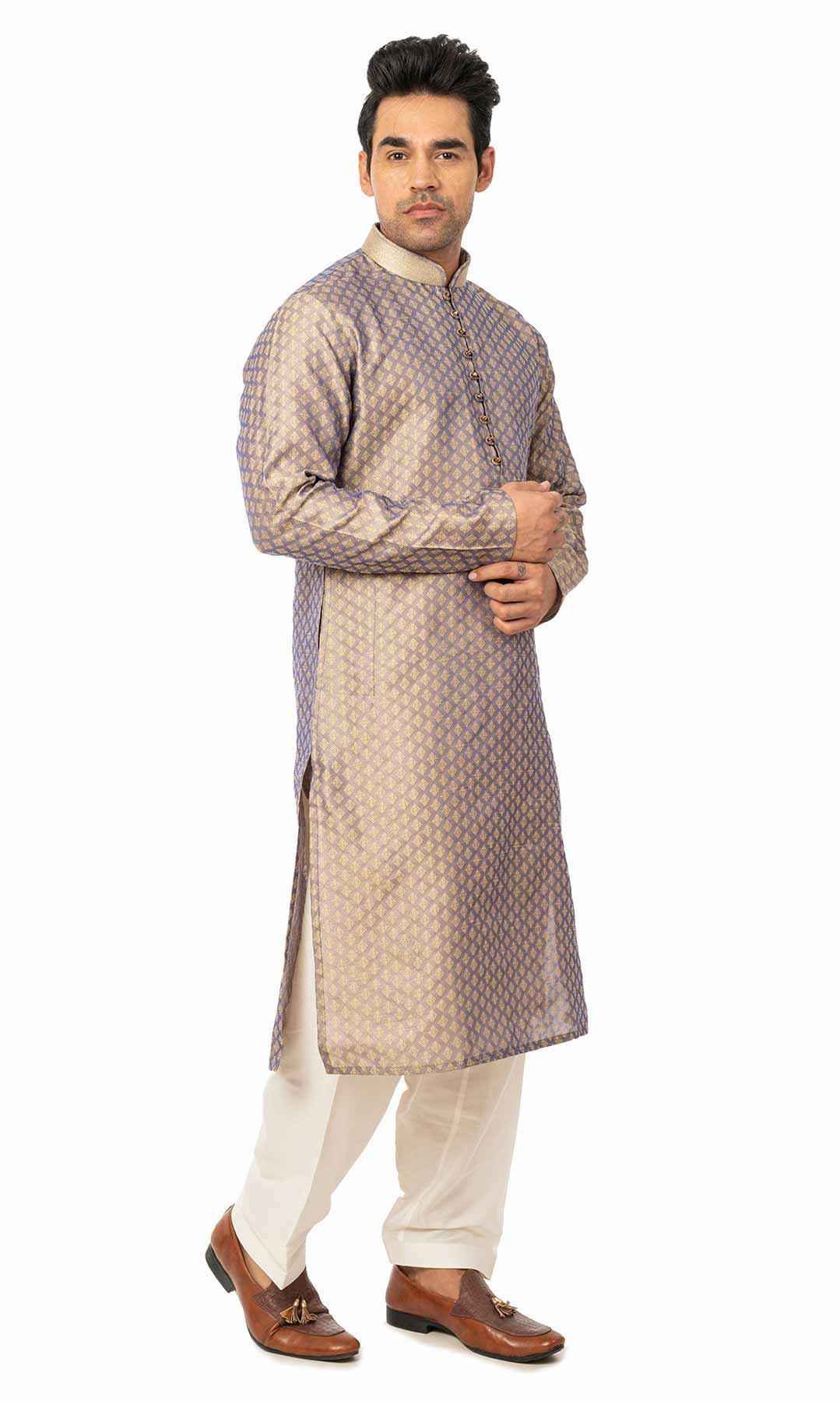 Grey Banarasi Jacquard Kurta Set - Viraaya By Ushnakmals