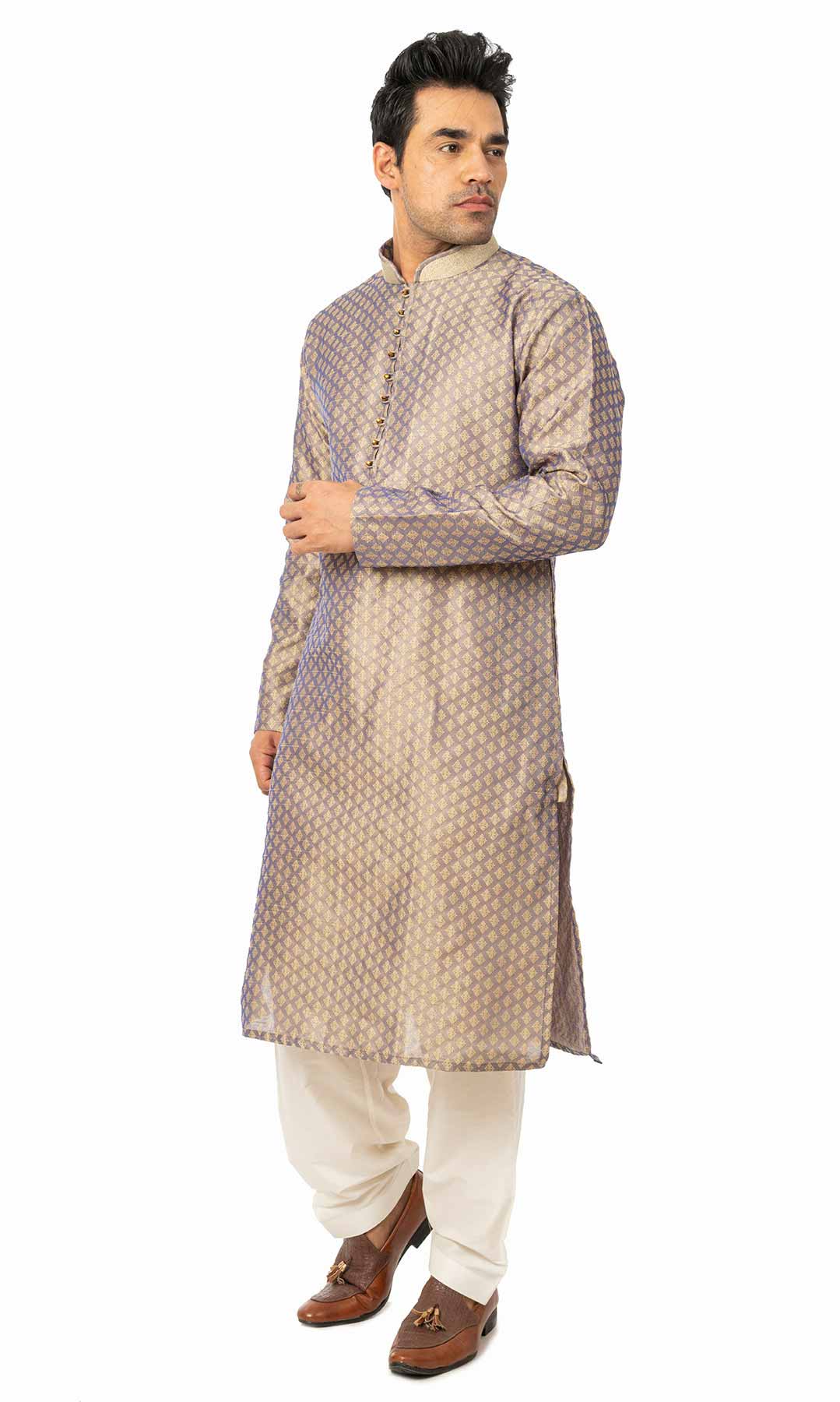 Grey Banarasi Jacquard Kurta Set - Viraaya By Ushnakmals