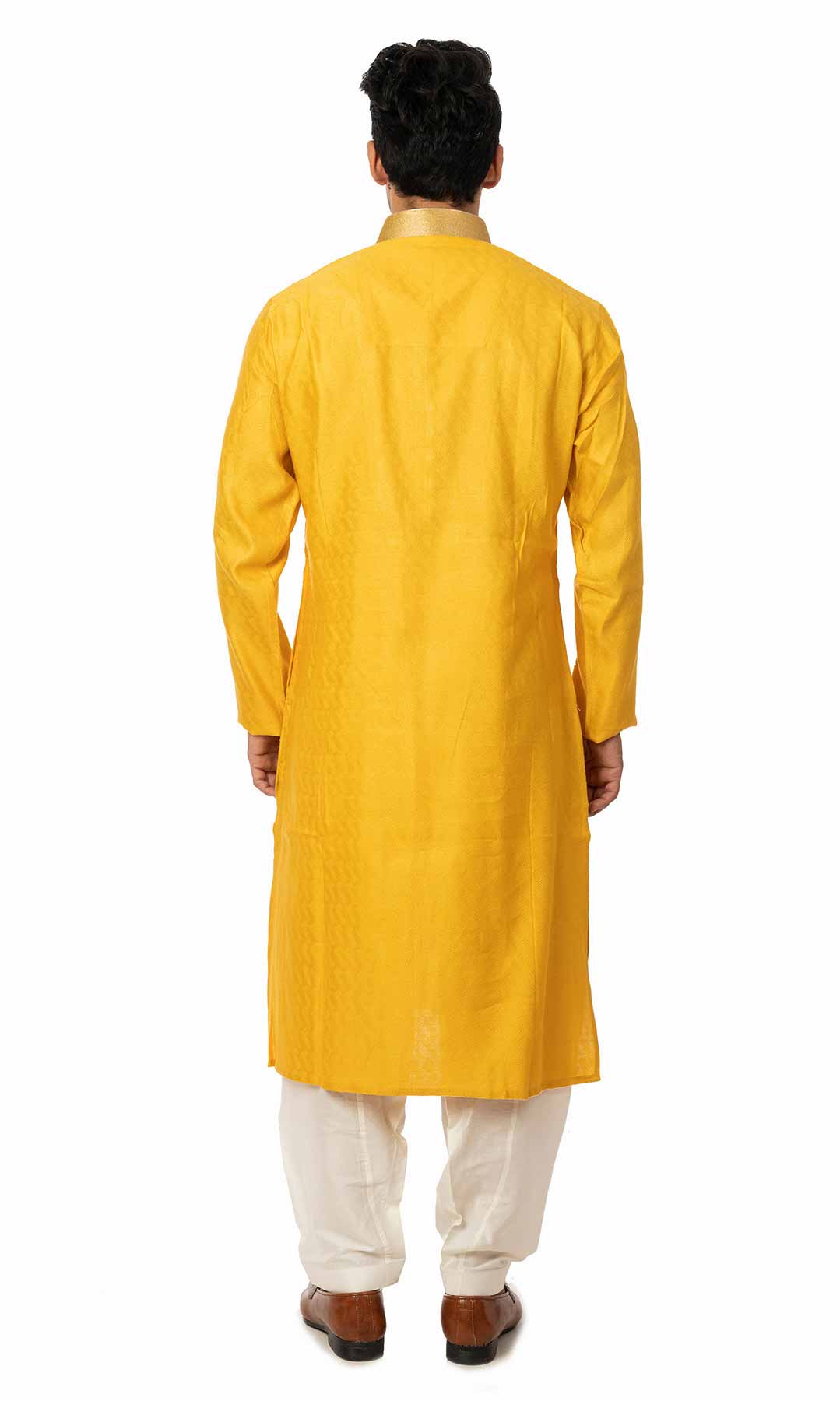 Mustard Banarasi Jacquard Kurta Set - Viraaya By Ushnakmals