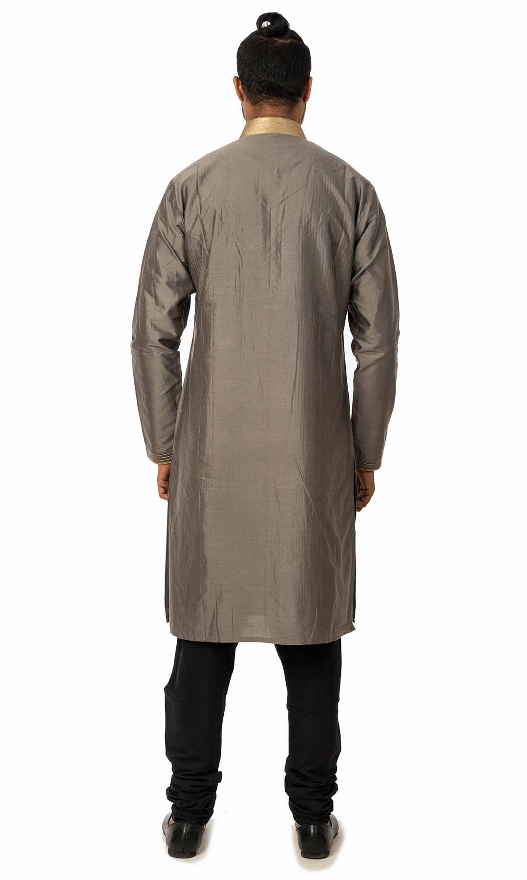 Dark Grey Raw Silk Kurta Set - Viraaya By Ushnakmals