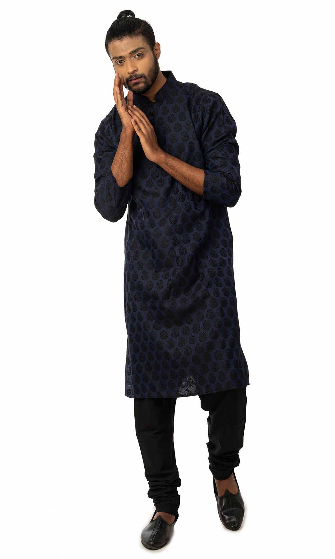 Navy Blue Jacquard Kurta Set  – Viraaya By Ushnakmals