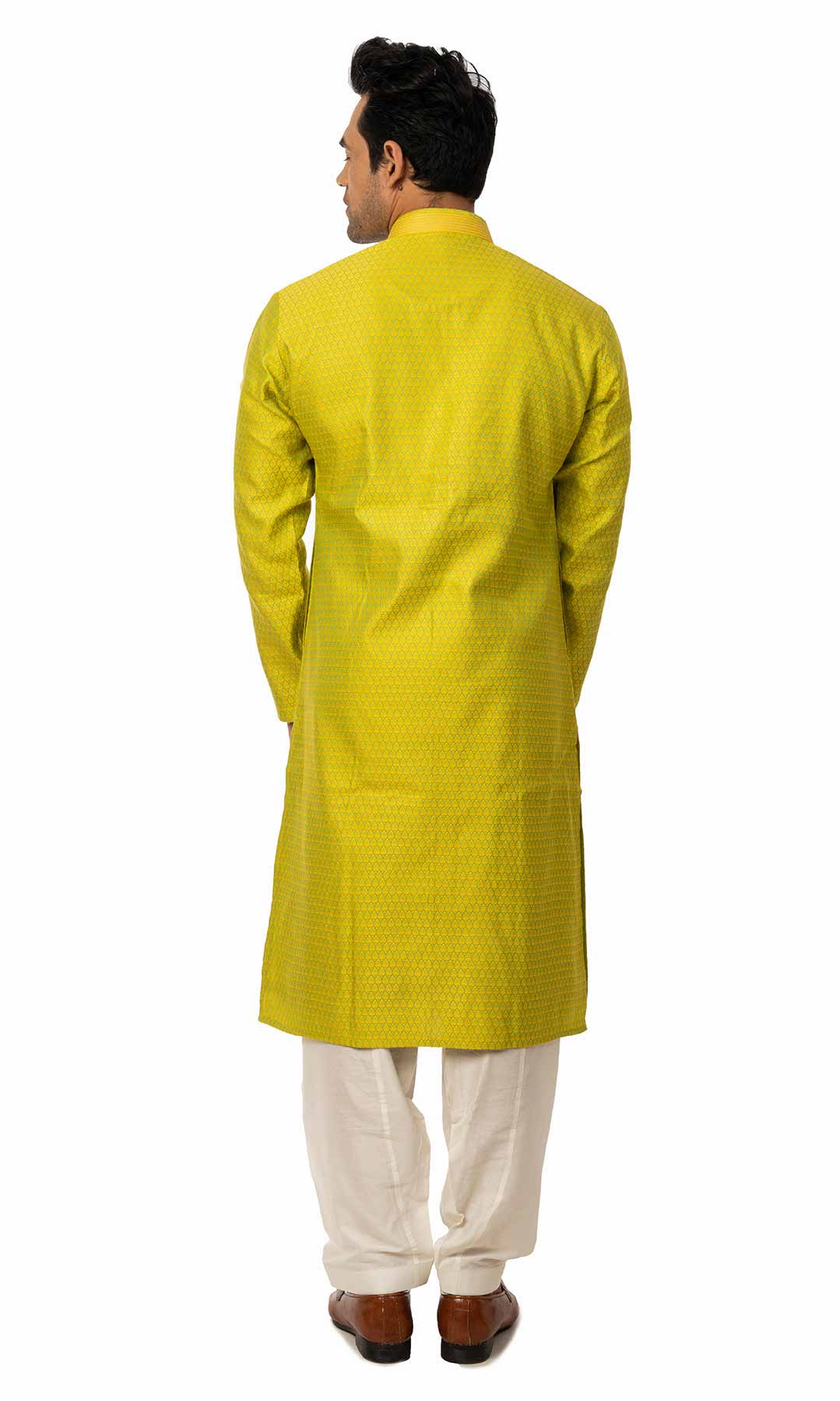 Yellowish Green Jacquard Kurta Set  – Viraaya By Ushnakmals