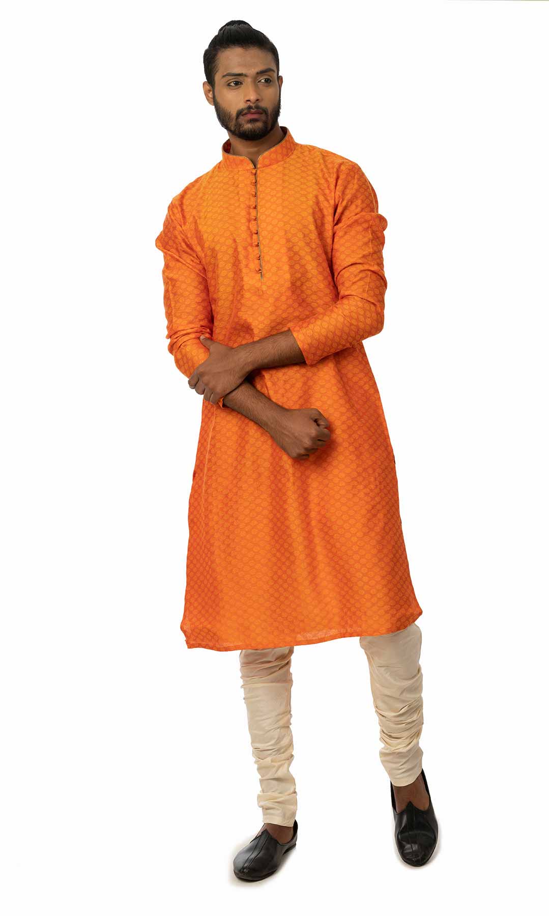 Orange Kurta With Off-White Churidar  – Viraaya By Ushnakmals