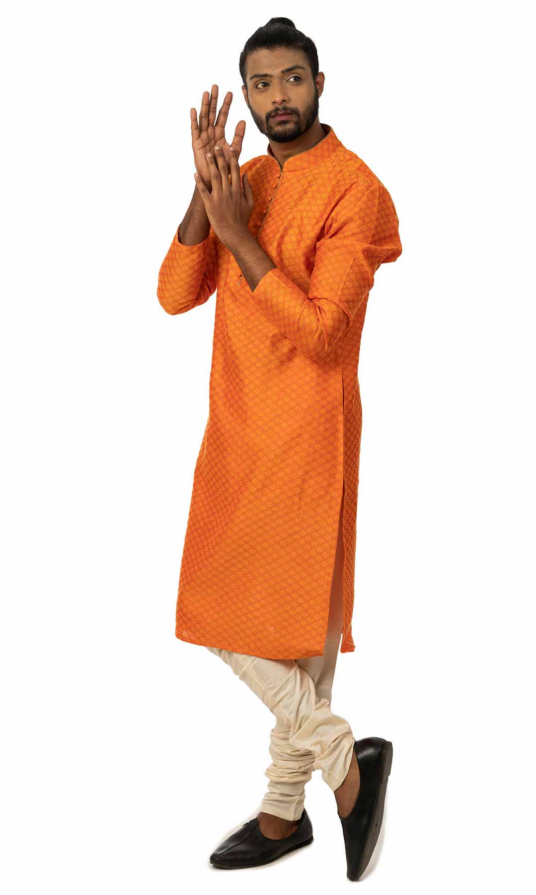 Orange Kurta With Off-White Churidar  – Viraaya By Ushnakmals