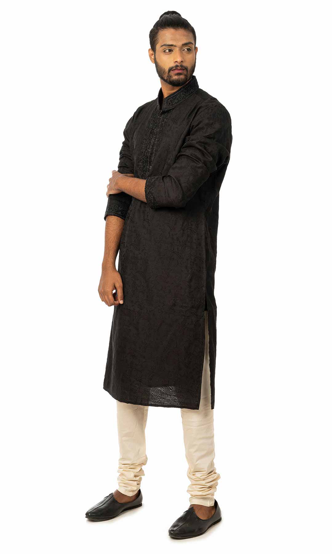 Black Hand Embroidered Kurta Set  – Viraaya By Ushnakmals