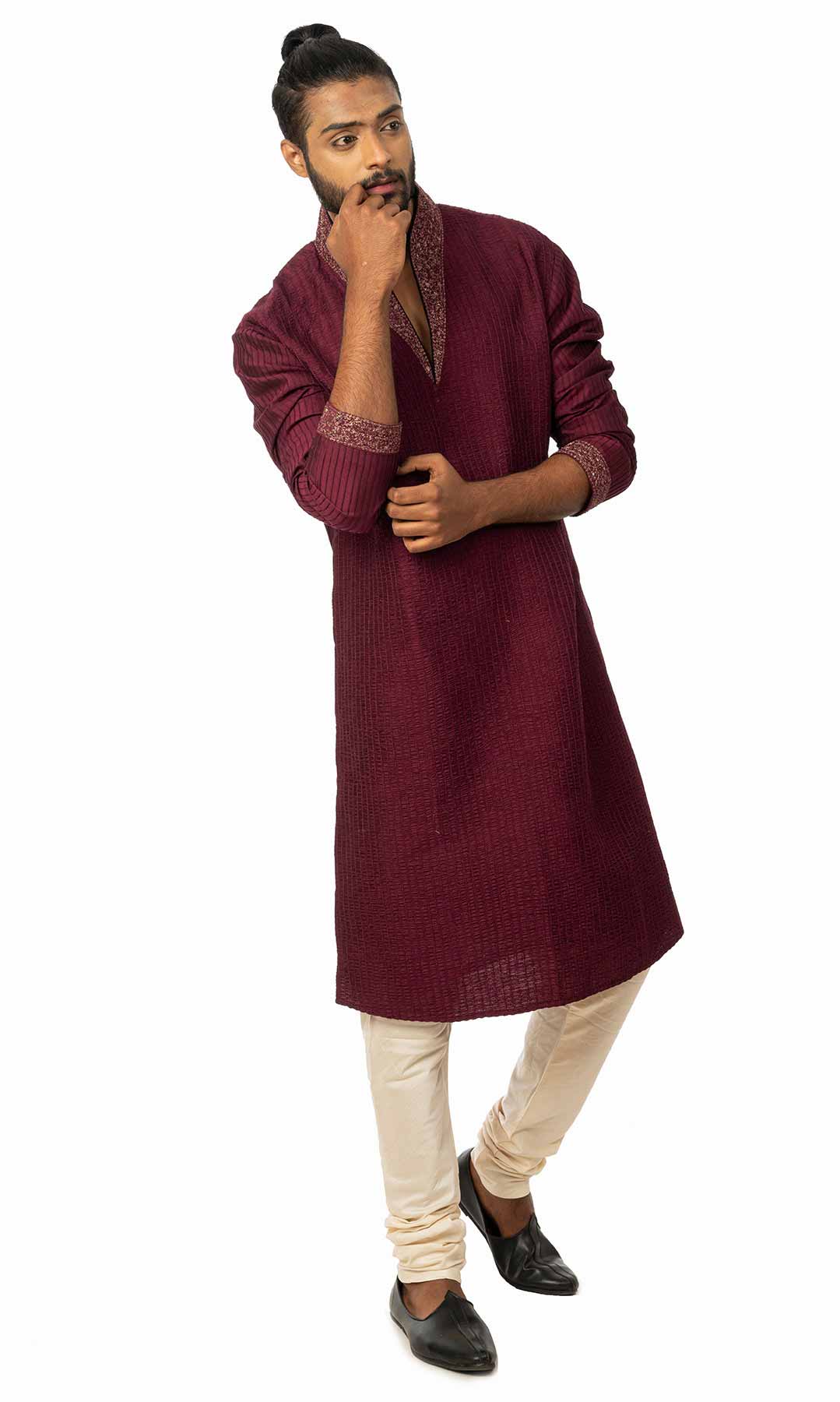 Wine Cotton Silk Kurta Set  – Viraaya By Ushnakmals