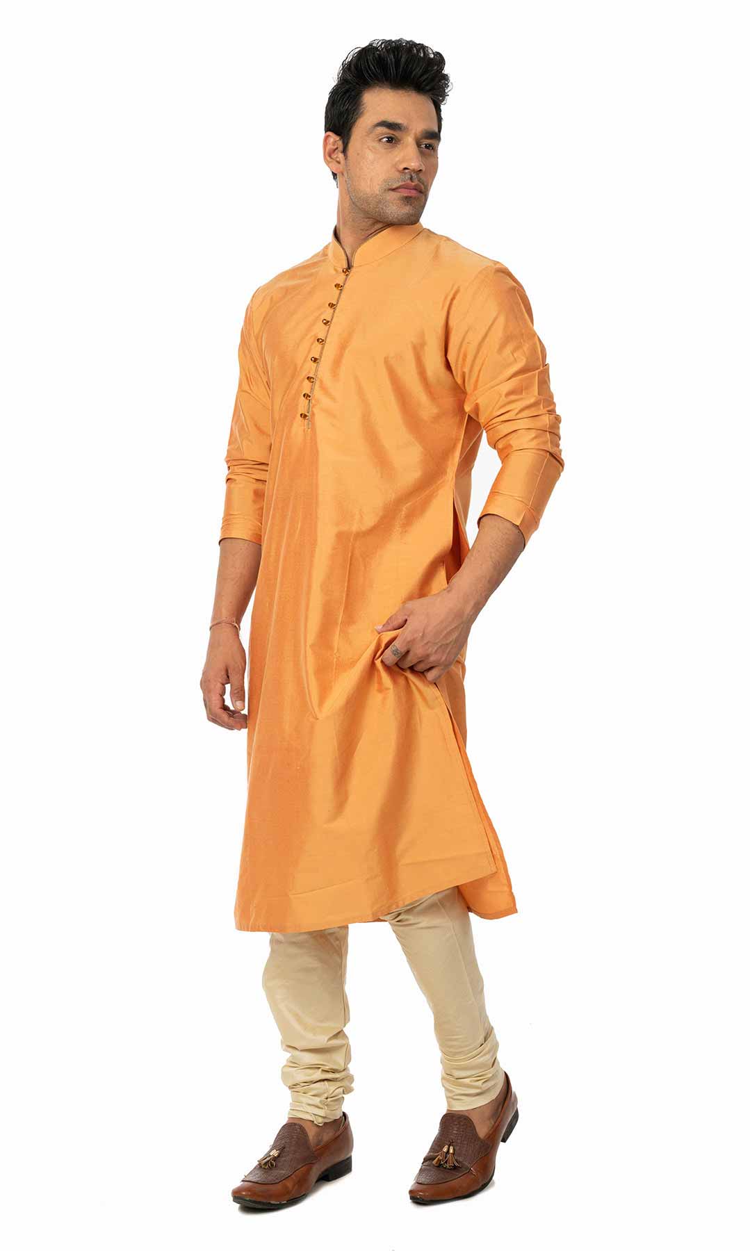 Orange Cotton Silk Kurta Set  – Viraaya By Ushnakmals