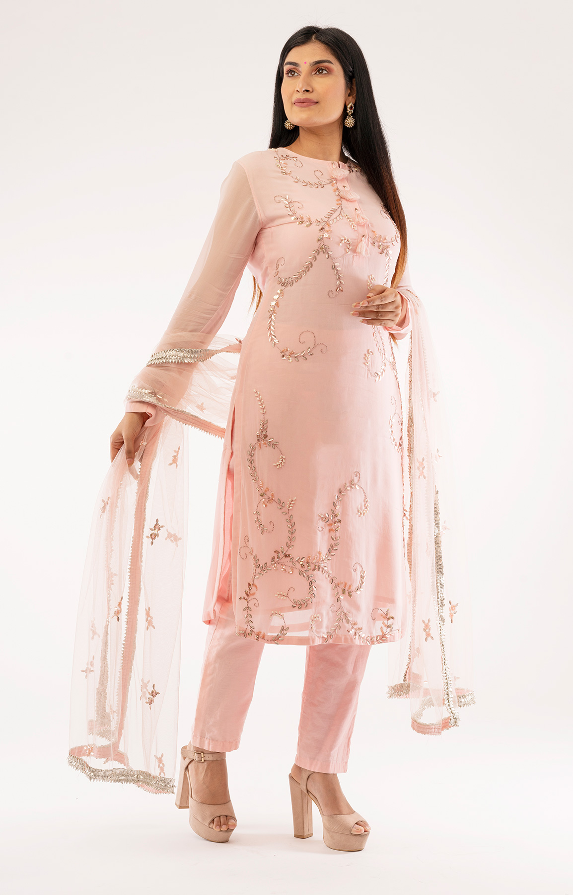 Baby Pink Georgette Suit Embellished With Sequin Work – Viraaya By Ushnakmals