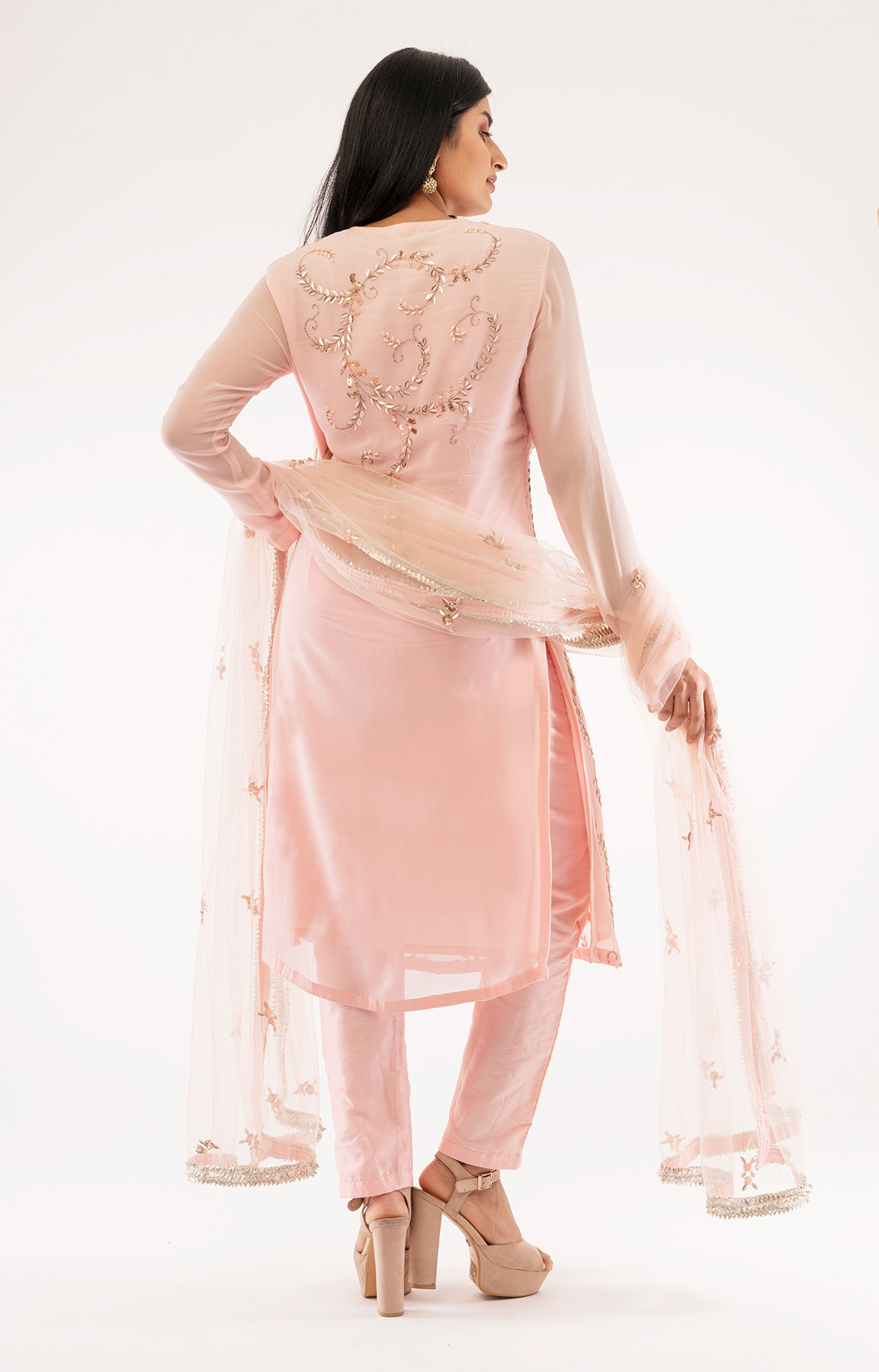 Baby Pink Georgette Suit Embellished With Sequin Work – Viraaya By Ushnakmals