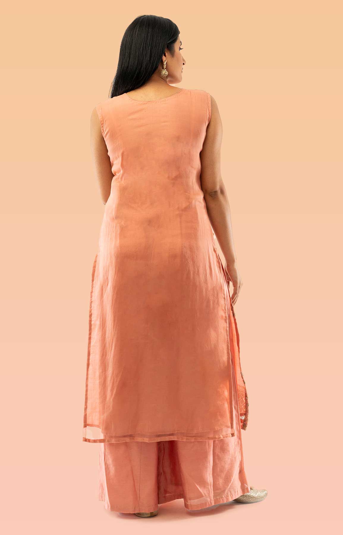 Coral Organza Suit With Chikan Duppatta – Viraaya By Ushnakmals