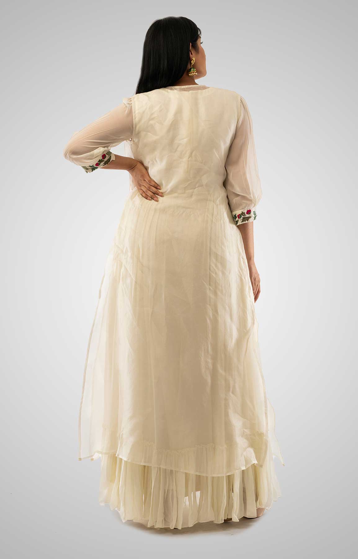 White Georgette Anarkali Suit Paired With Organza Jacket – Viraaya By Ushnakmals