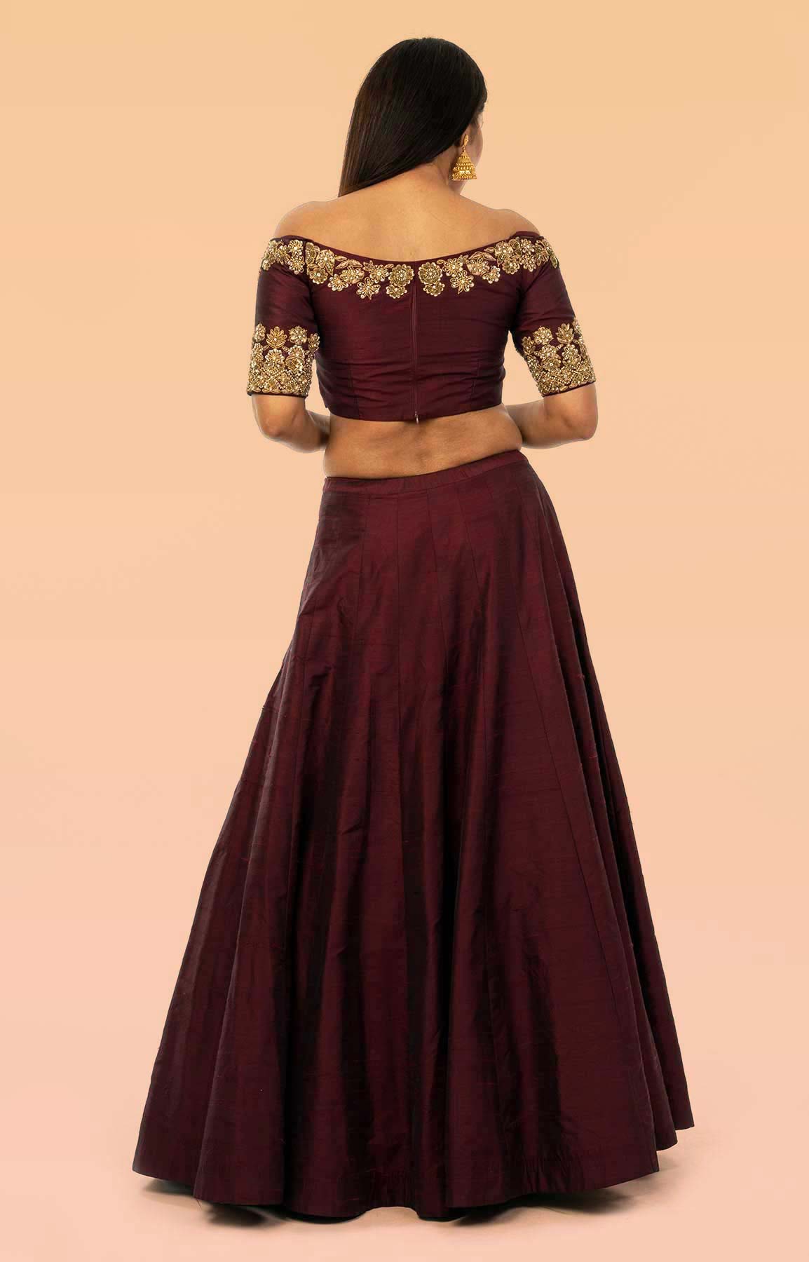 Wine Raw Silk Lehenga With Bead Work – Viraaya By Ushnakmals