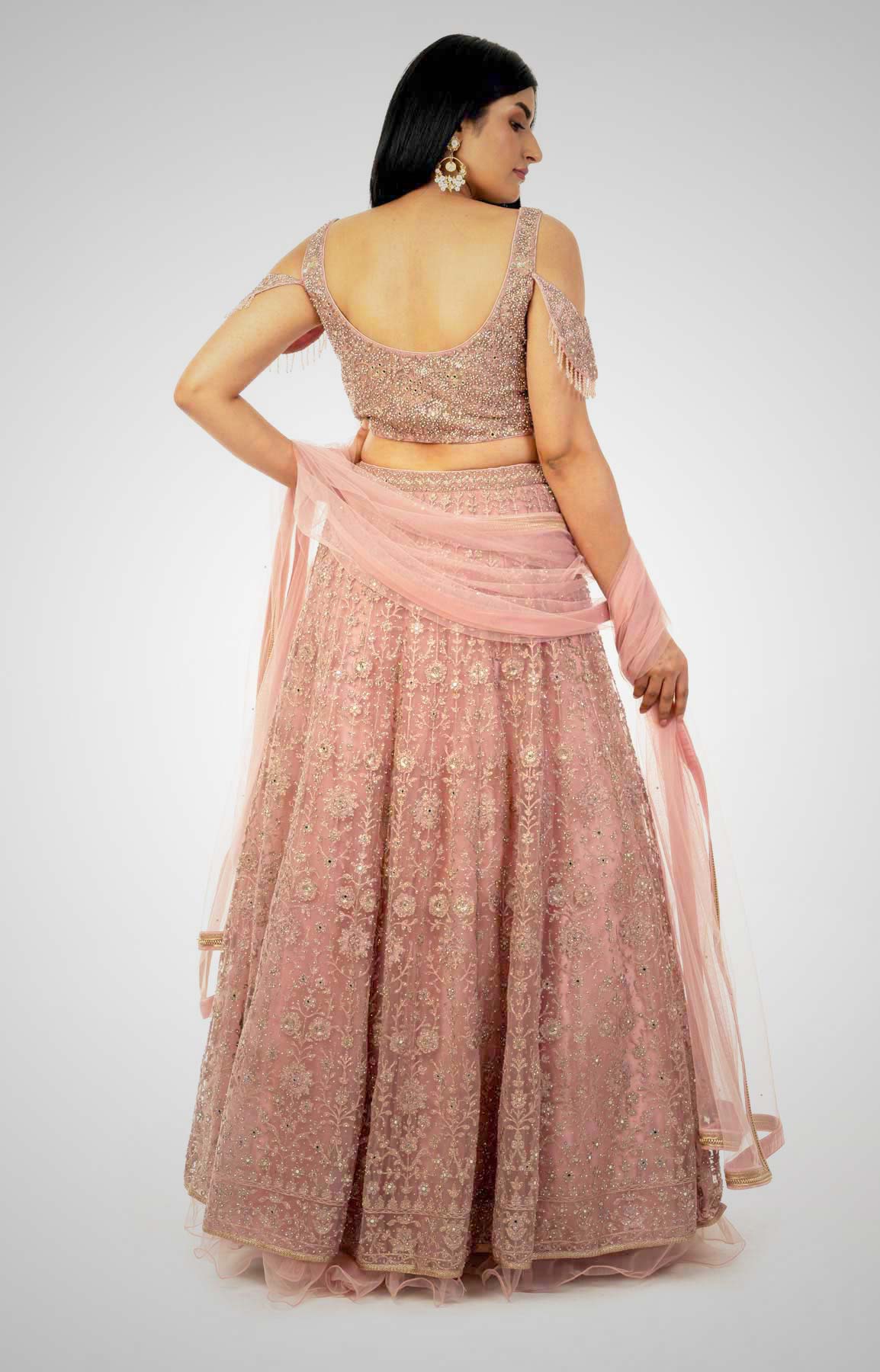 Onion Pink Net Lehenga  With Heavy Embroidery – Viraaya By Ushnakmals