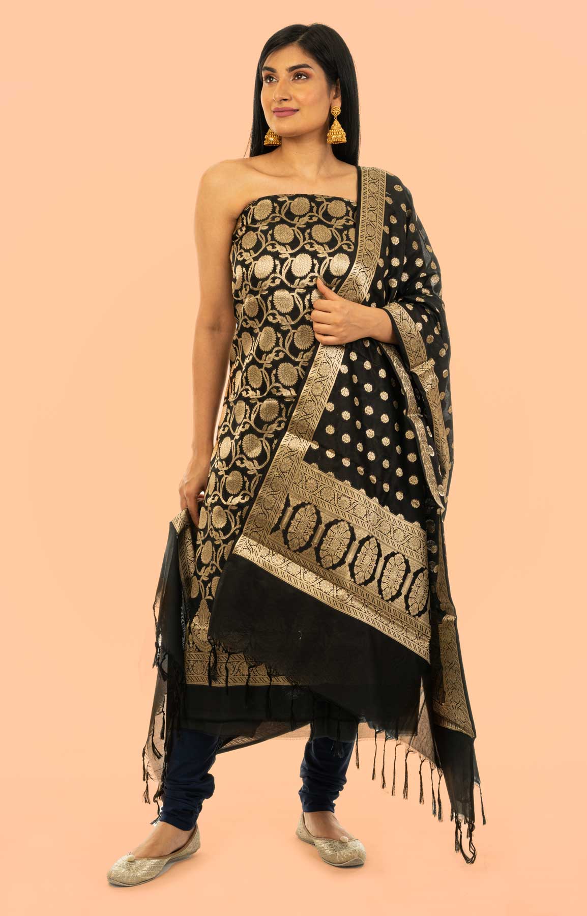 Black Banarasi Brocade Unstitched Suit Fabric – Viraaya By Ushnakmals