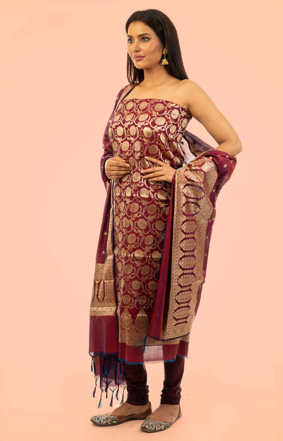 Burgandy Banarasi Brocade Unstitched Suit Fabric – Viraaya By Ushnakmals