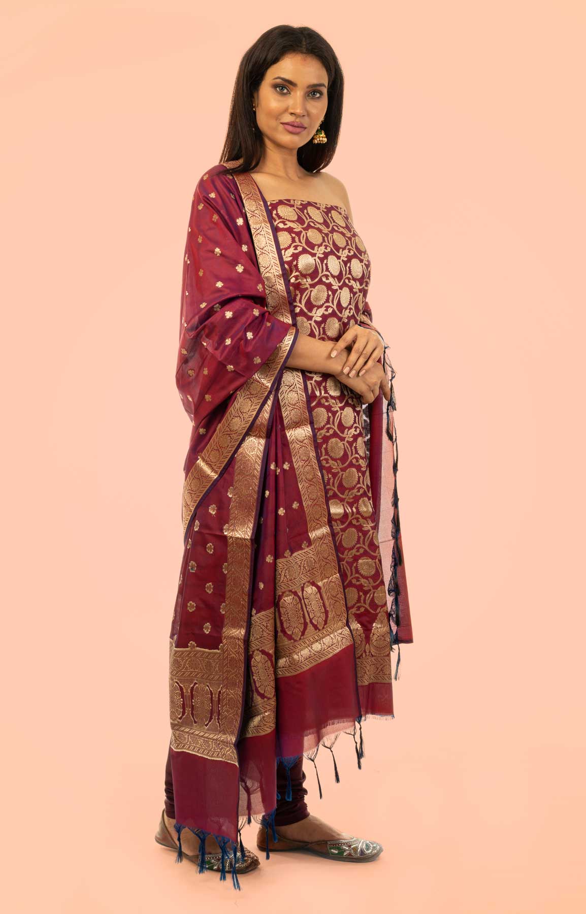 Burgandy Banarasi Brocade Unstitched Suit Fabric – Viraaya By Ushnakmals
