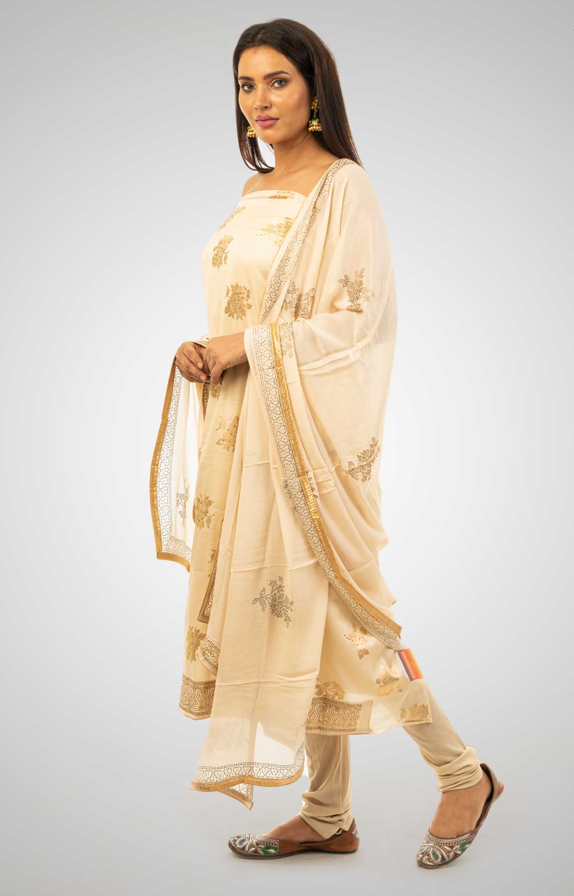 Beige Silk Foil Print Unstitched Suit Fabric – Viraaya By Ushnakmals