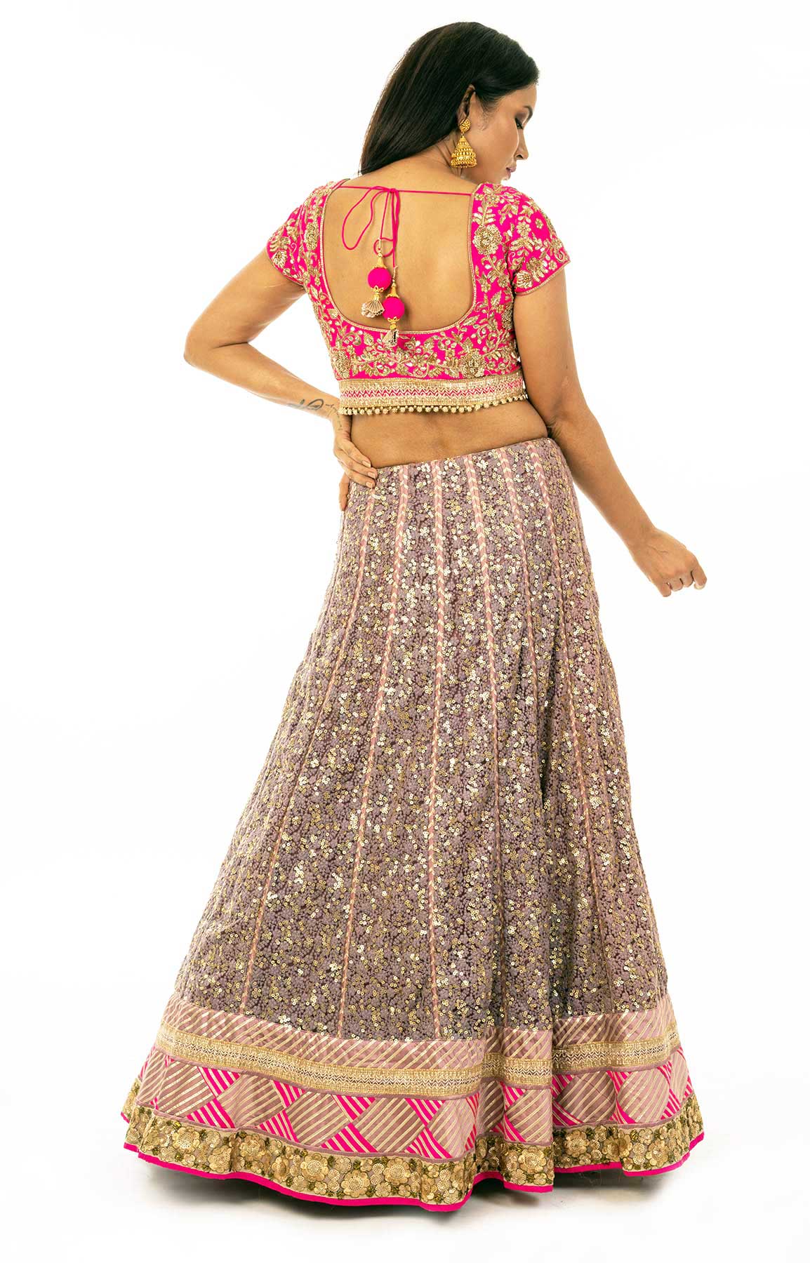 Magenta And Mauve Net Lehenga With Chikankari And Sequin Work – Viraaya By Ushnakmals