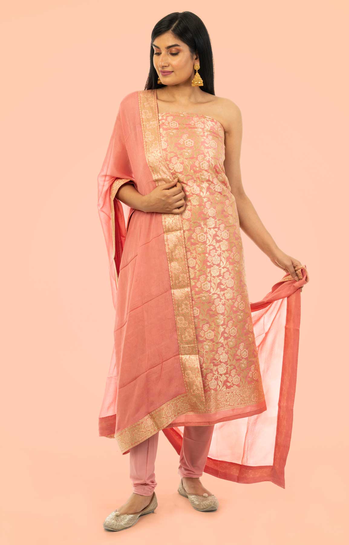 Pink Banarasi Brocade Unstitched Suit With Chiffon Dupatta – Viraaya By Ushnakmals