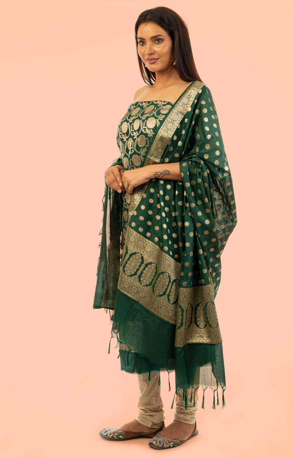 Green Banarasi Brocade Unstitched Suit Fabric – Viraaya By Ushnakmals