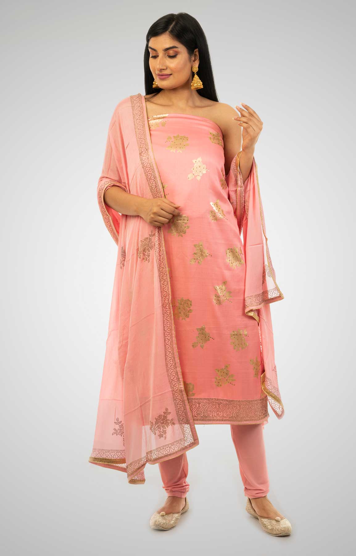 Candy Pink Silk Foil Print Unstitched Suit Fabric – Viraaya By Ushnakmals