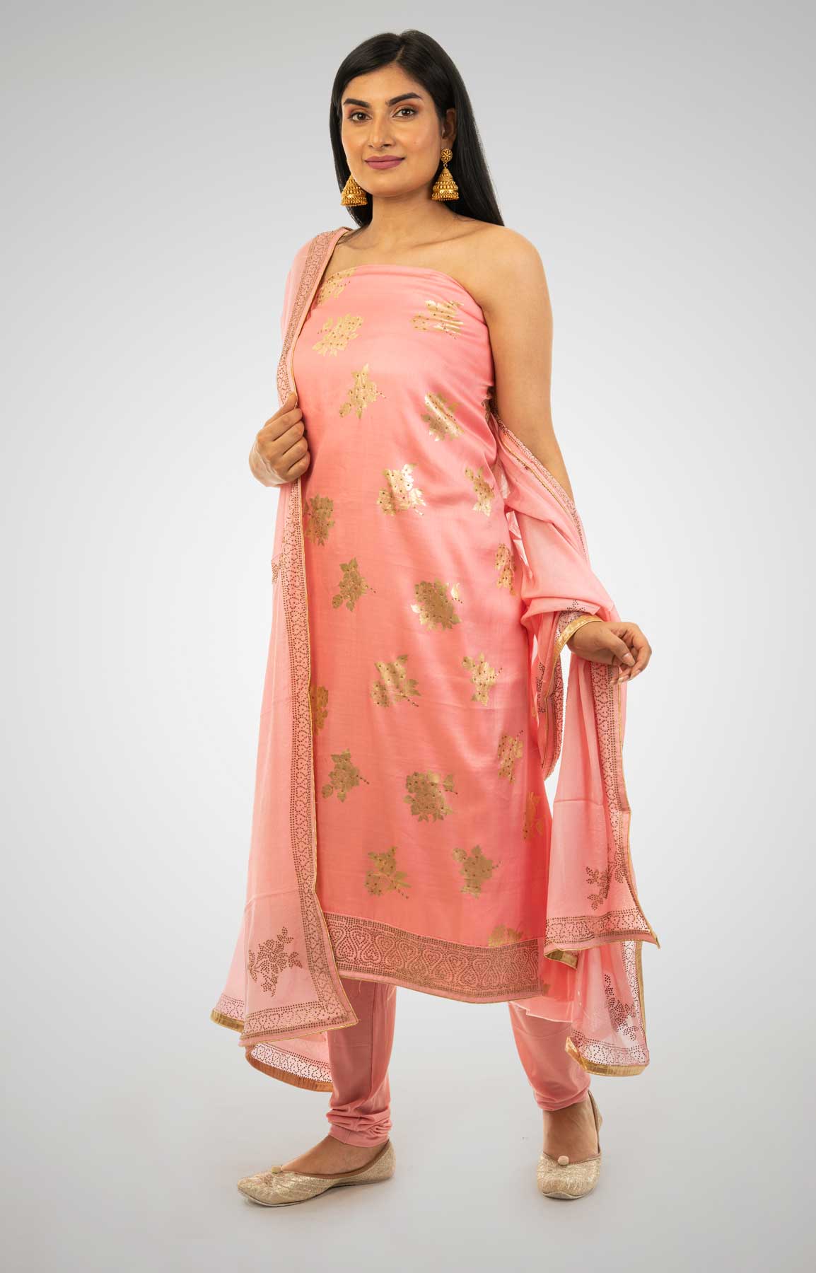 Candy Pink Silk Foil Print Unstitched Suit Fabric – Viraaya By Ushnakmals