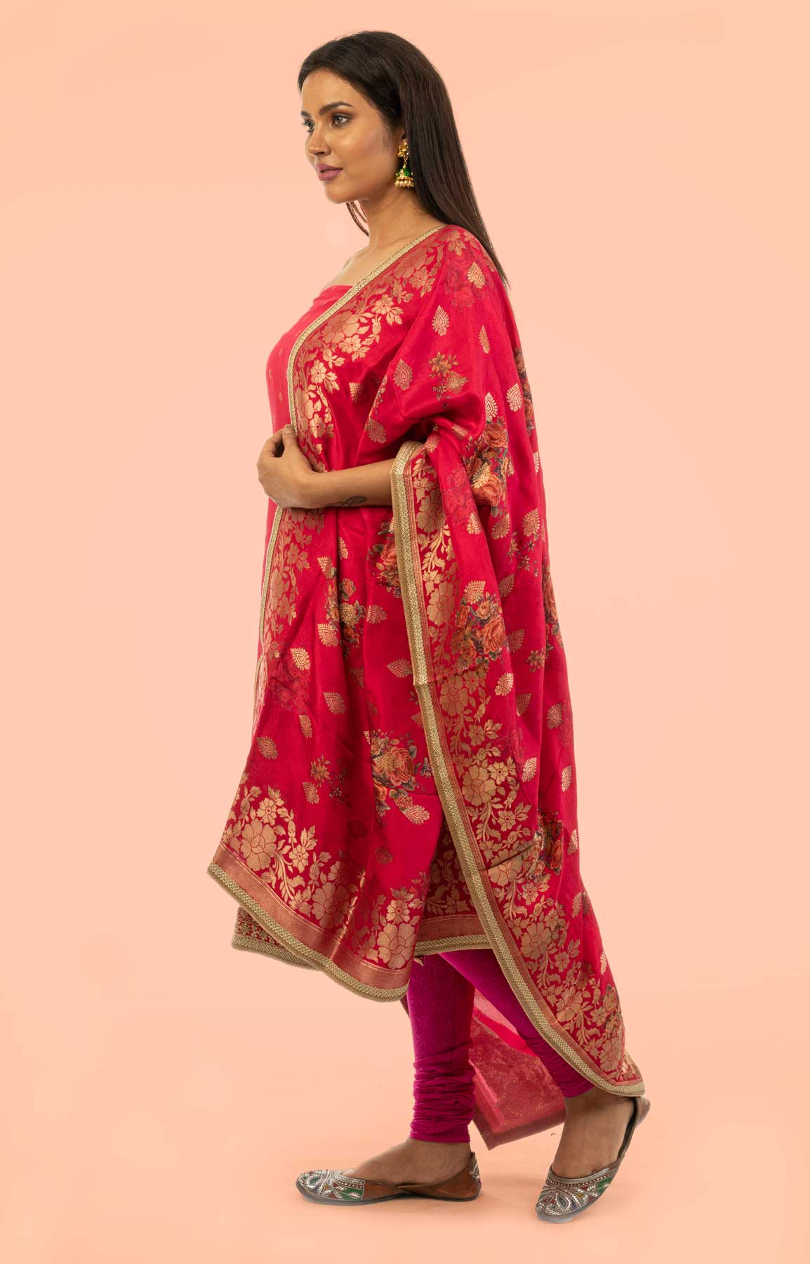 Rani Pink Banarasi Opara Silk Suit Fabric With Zari Work – Viraaya By Ushnakmals – Viraaya By Ushnakmals