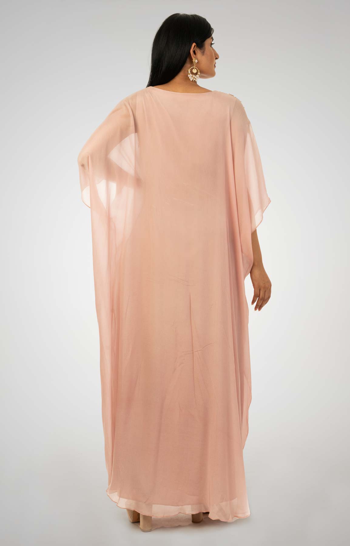 Dusty Pink Crepe Kaftan Embellishment With Zardozi And Sequin Work – Viraaya By Ushnakmals