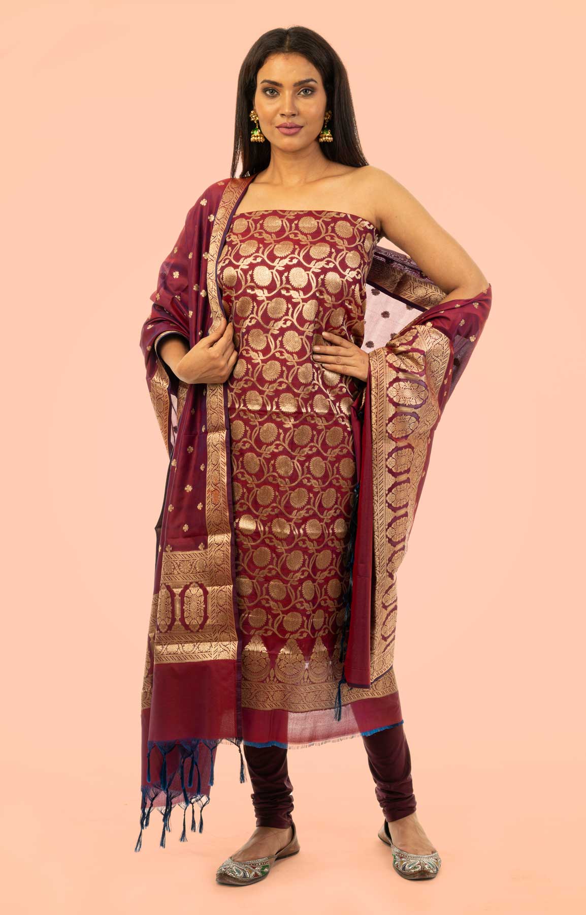 Burgandy Banarasi Brocade Unstitched Suit Fabric – Viraaya By Ushnakmals