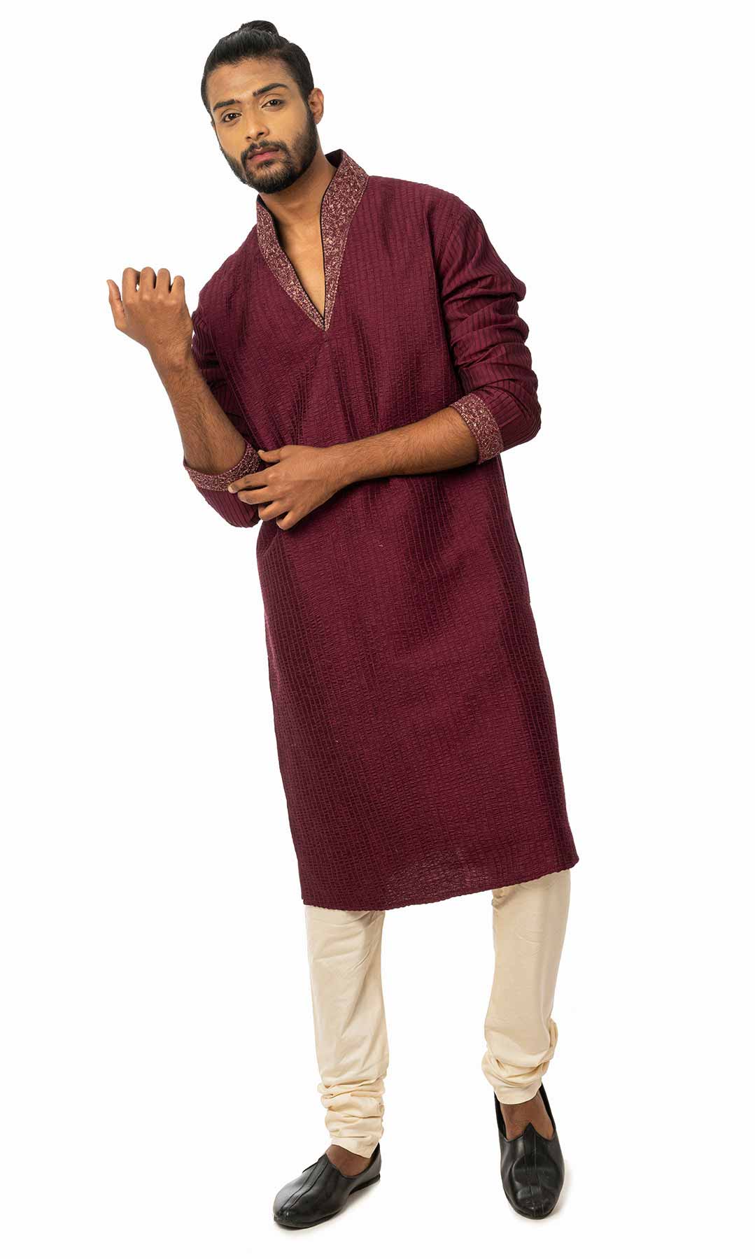 Wine Cotton Silk Kurta Set  – Viraaya By Ushnakmals