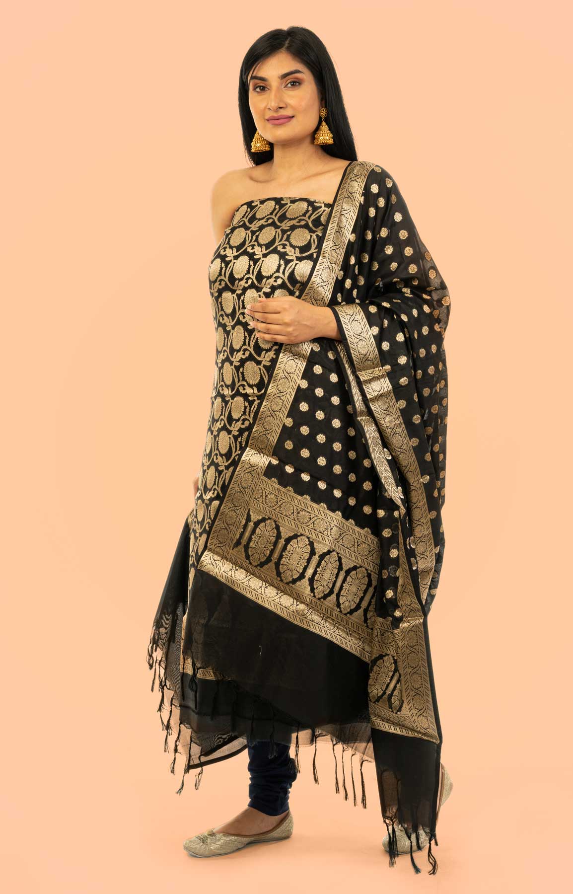 Black Banarasi Brocade Unstitched Suit Fabric – Viraaya By Ushnakmals