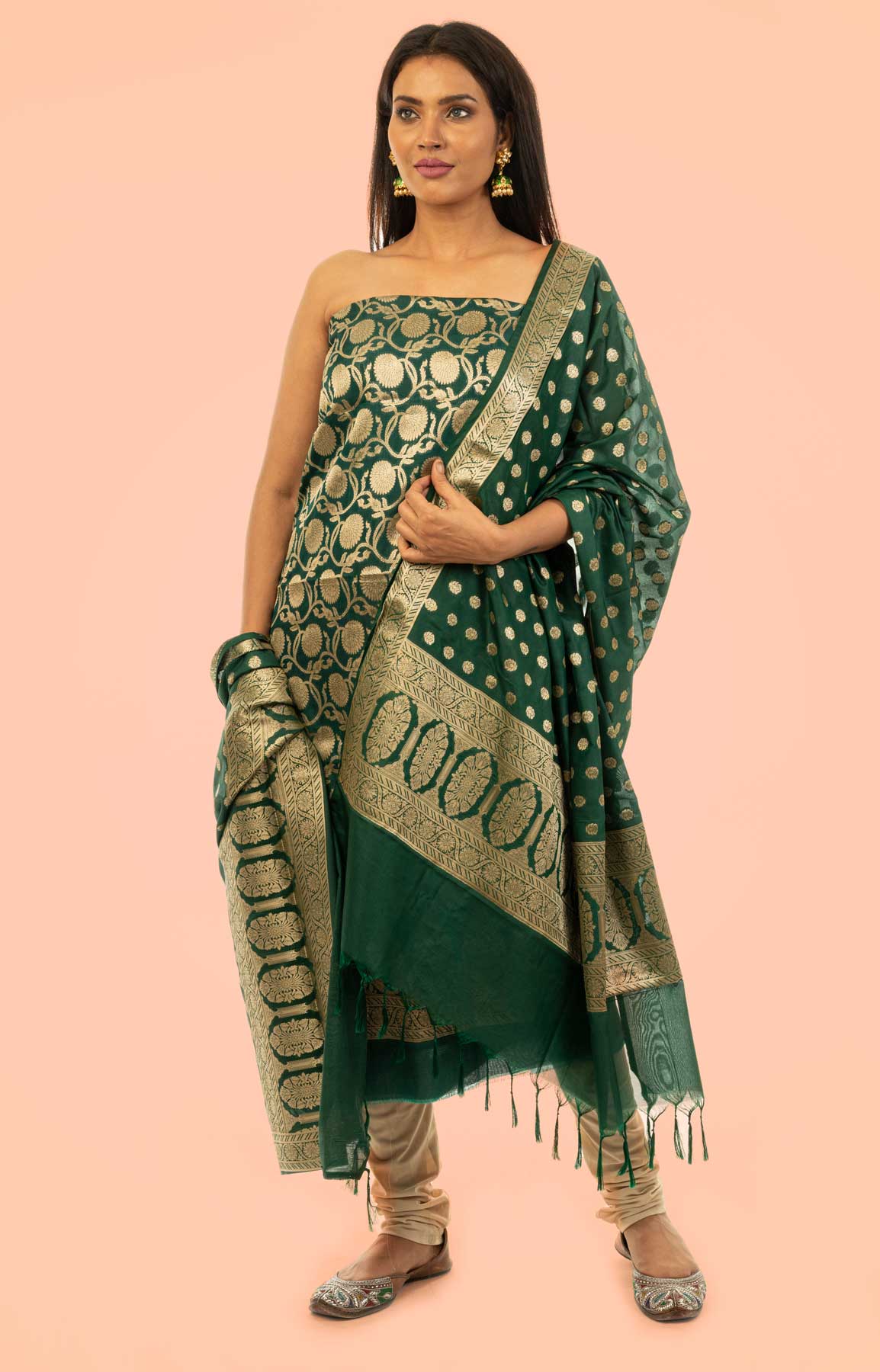Green Banarasi Brocade Unstitched Suit Fabric – Viraaya By Ushnakmals